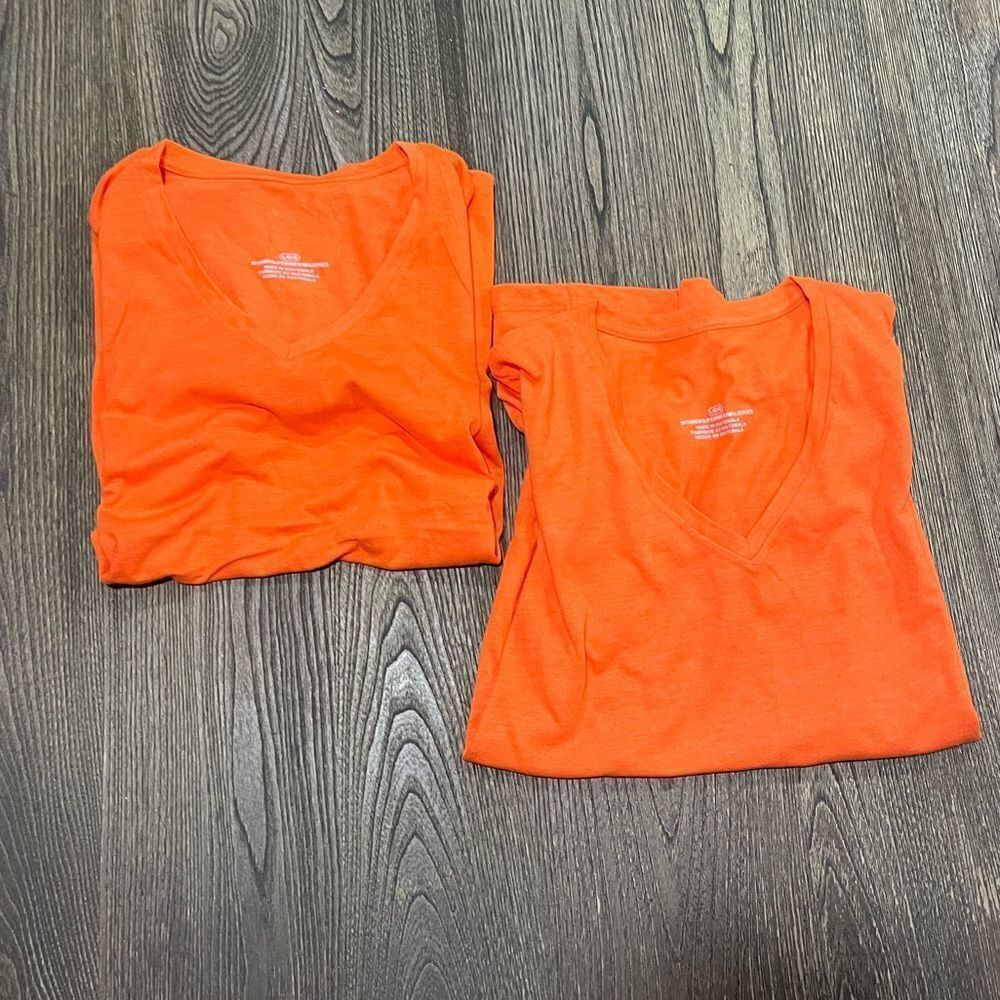 NWOT 2 Pack Womens Shirts V-Neckline Short Sleeve Pullover Orange Size L